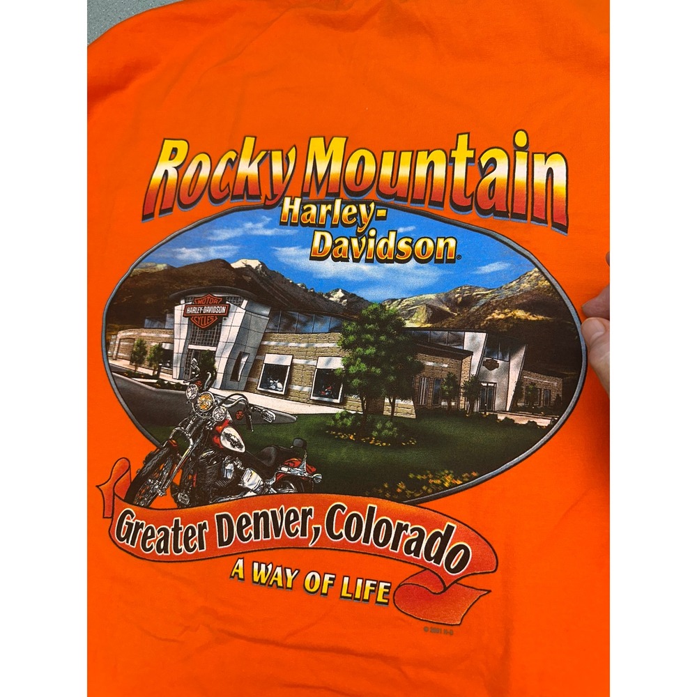 Harley-Davidson Rocky Mountain Denver Colorado Orange Hanes Beefy T-Shirt XL